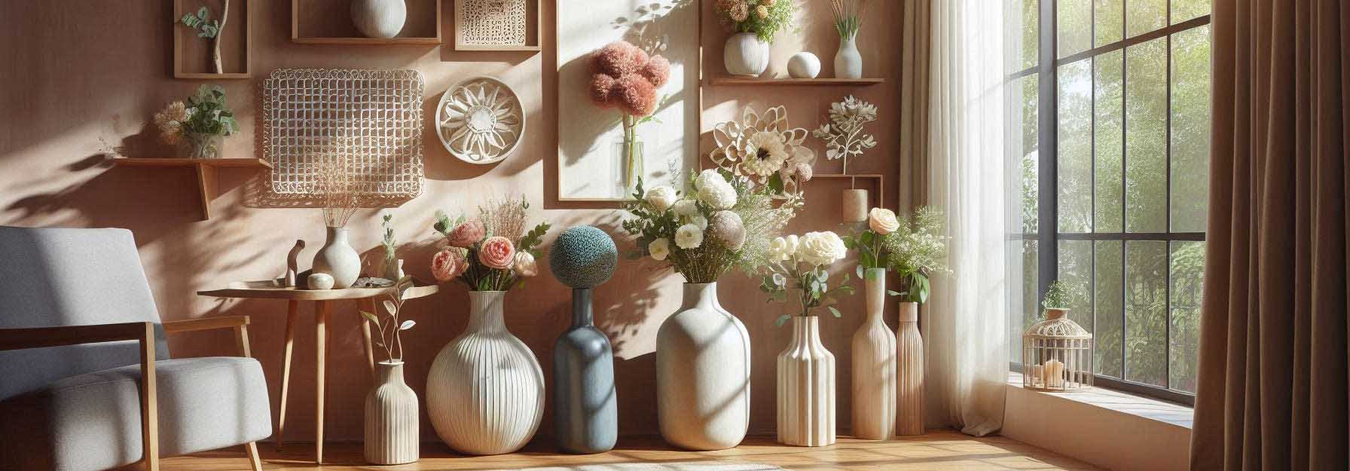 Modern farmhouse background filled with many vases