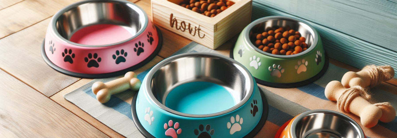 An assortment of dog bowls