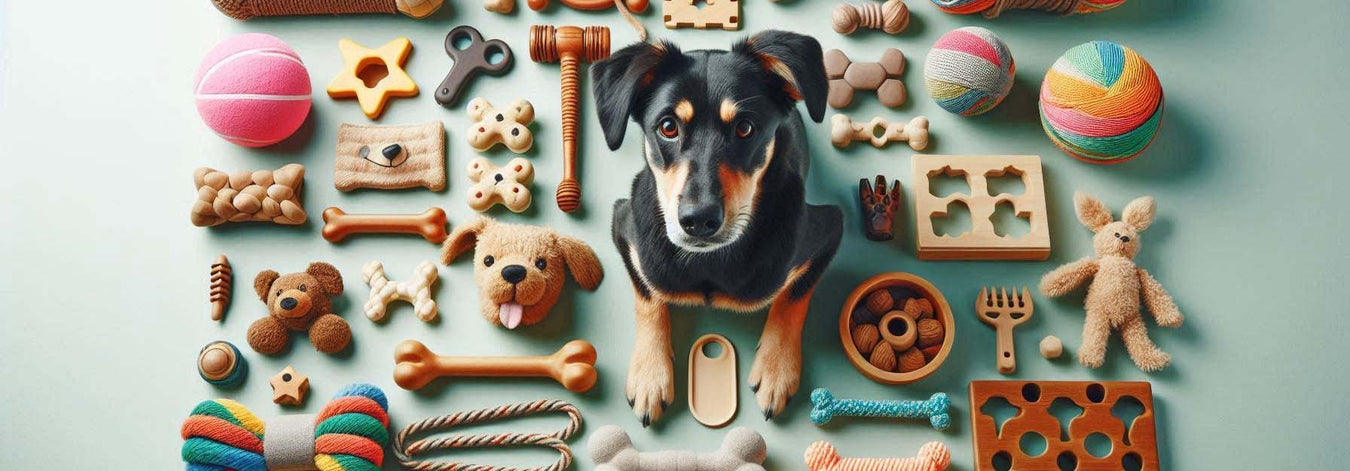 A dog with toys