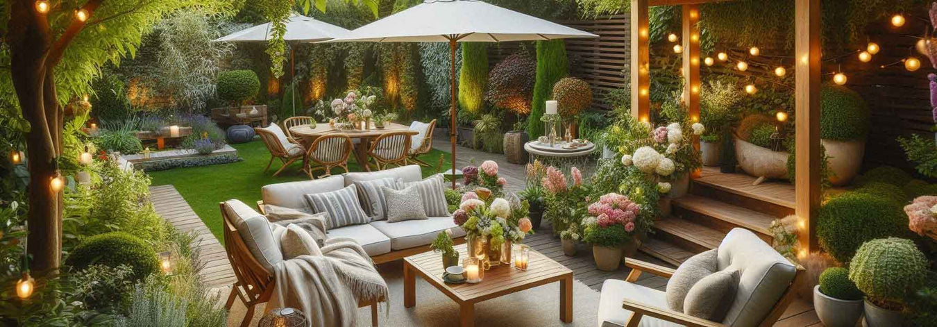 Modern farmhouse background with comfortable patio furniture