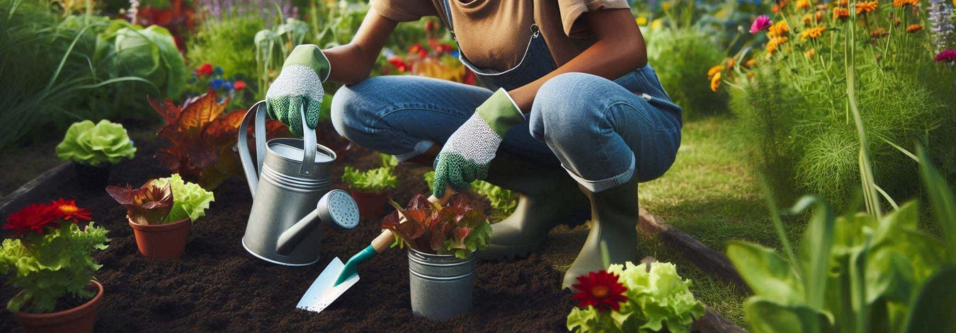 A person working in a garden with tools