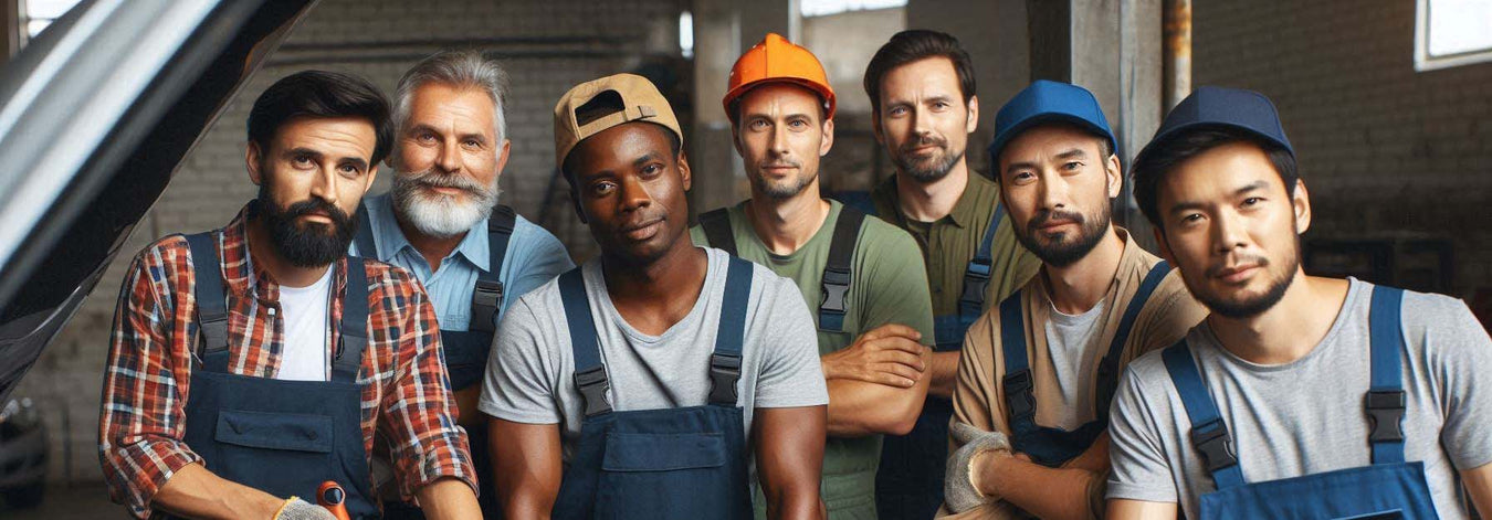 Group of men at a mechanics shop