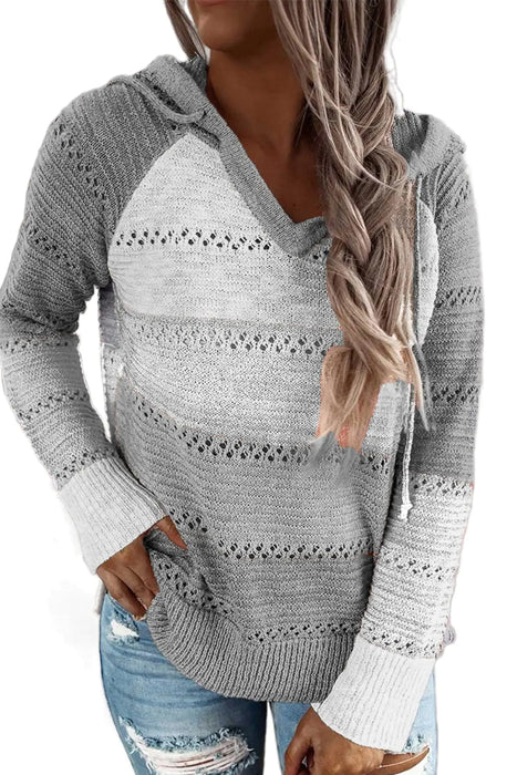 Hooded Crochet Striped Sweater